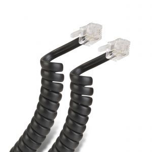 Cable espiral conector a conector RJ9 de 2.1m, para auricular telefónico, negro