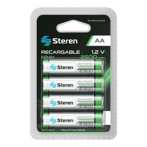 Paquete de 4 baterías recargables de alta capacidad "AA" NiMH 2500 mAh